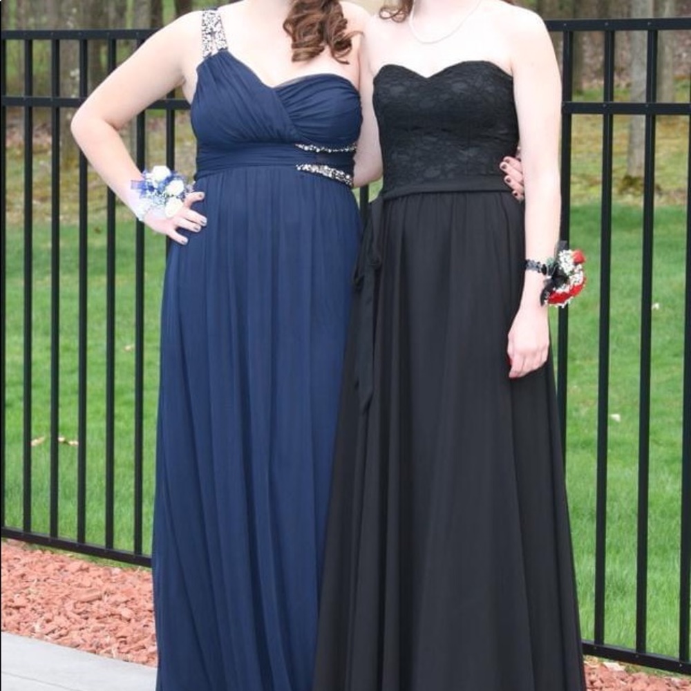 Navy One-Shoulder Beaded Formal Full-Length Dress - Picture 1 of 7